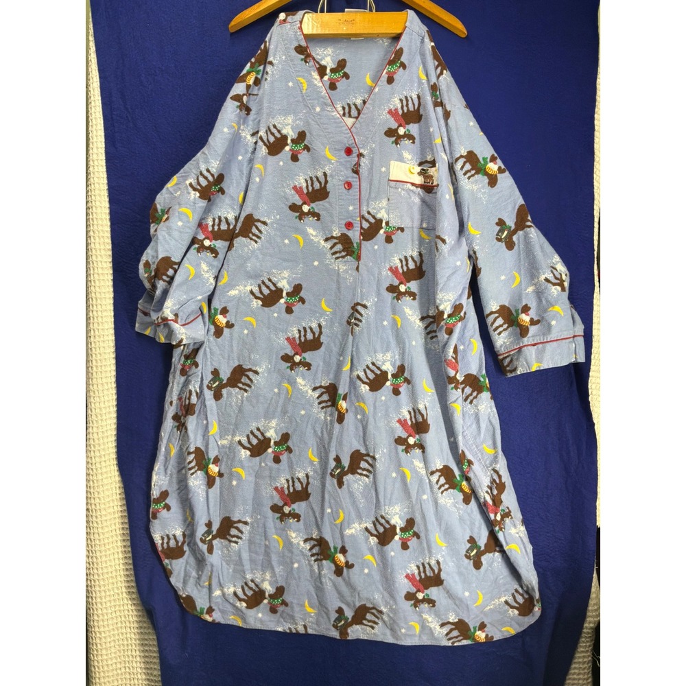 Christmas Women Capistrano Flannel Reindeer Nightgown 4X Blue